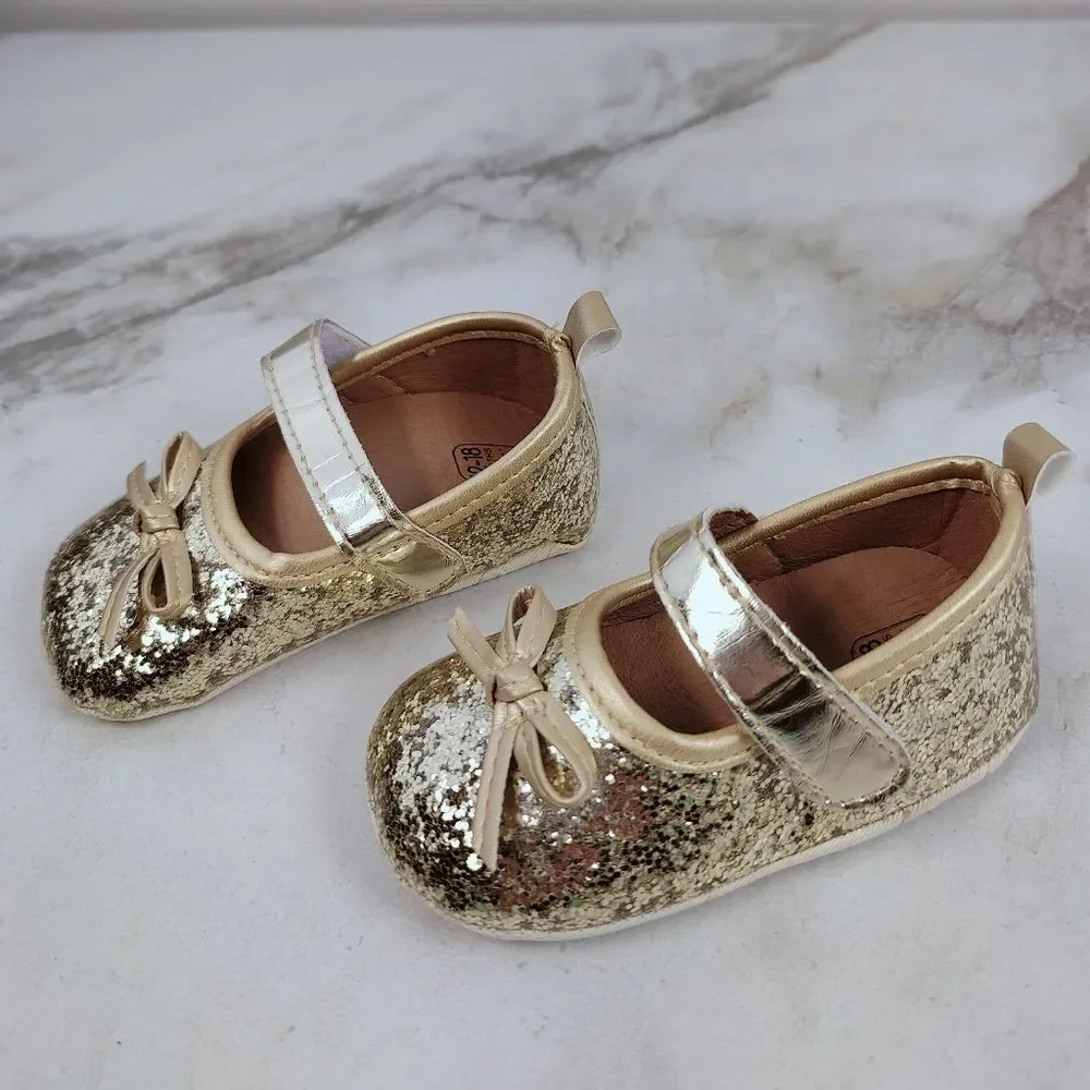 Baby Infant Gold Glitter Mary Jane Dress Shoes Slippers, 4.5 / 12-18 Months